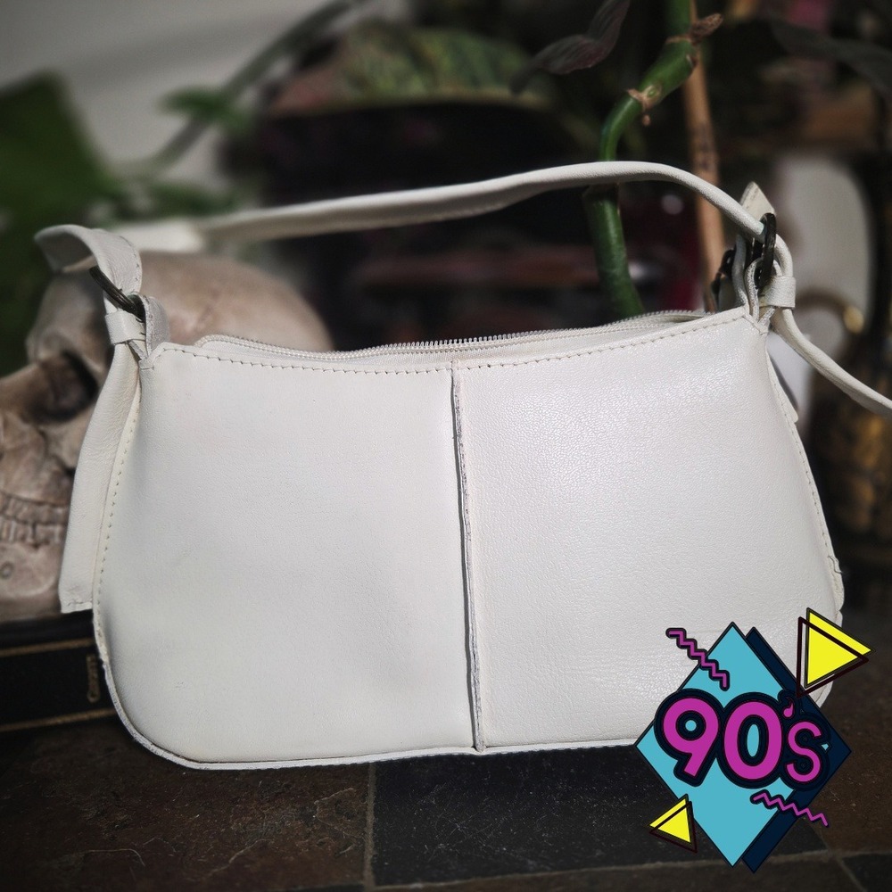 Vintage 90s‎ XL Cuero Vacuno White Leather Shoulder Bag Argentina Made Purse
